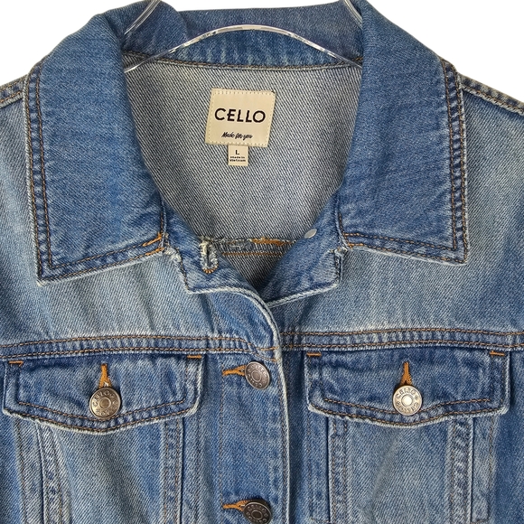 Cello Ruffle Trim Semi-Cropped Jean Jacket - Picture 4 of 6
